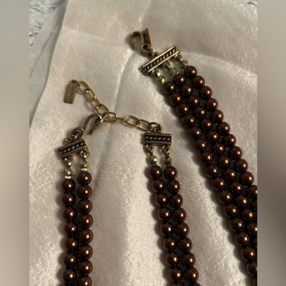 Vintage Multi Strand Dark Bronze Coloured Set Necklace and Bracelet - Picture 10 of 10